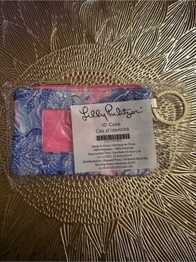 Lilly Pulitzer Pink & Blue Patterned Zip ID Pouch with Key Ring